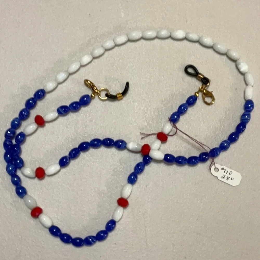 Hand Crafted Face Mask Eyeglasses Holder Lanyard Chain Red White Blue Patriotic